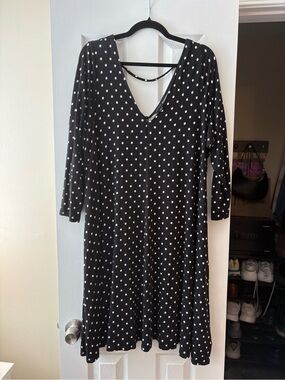 torrid Black Dress with White Polka Dots - Long Sleeve V-Neck